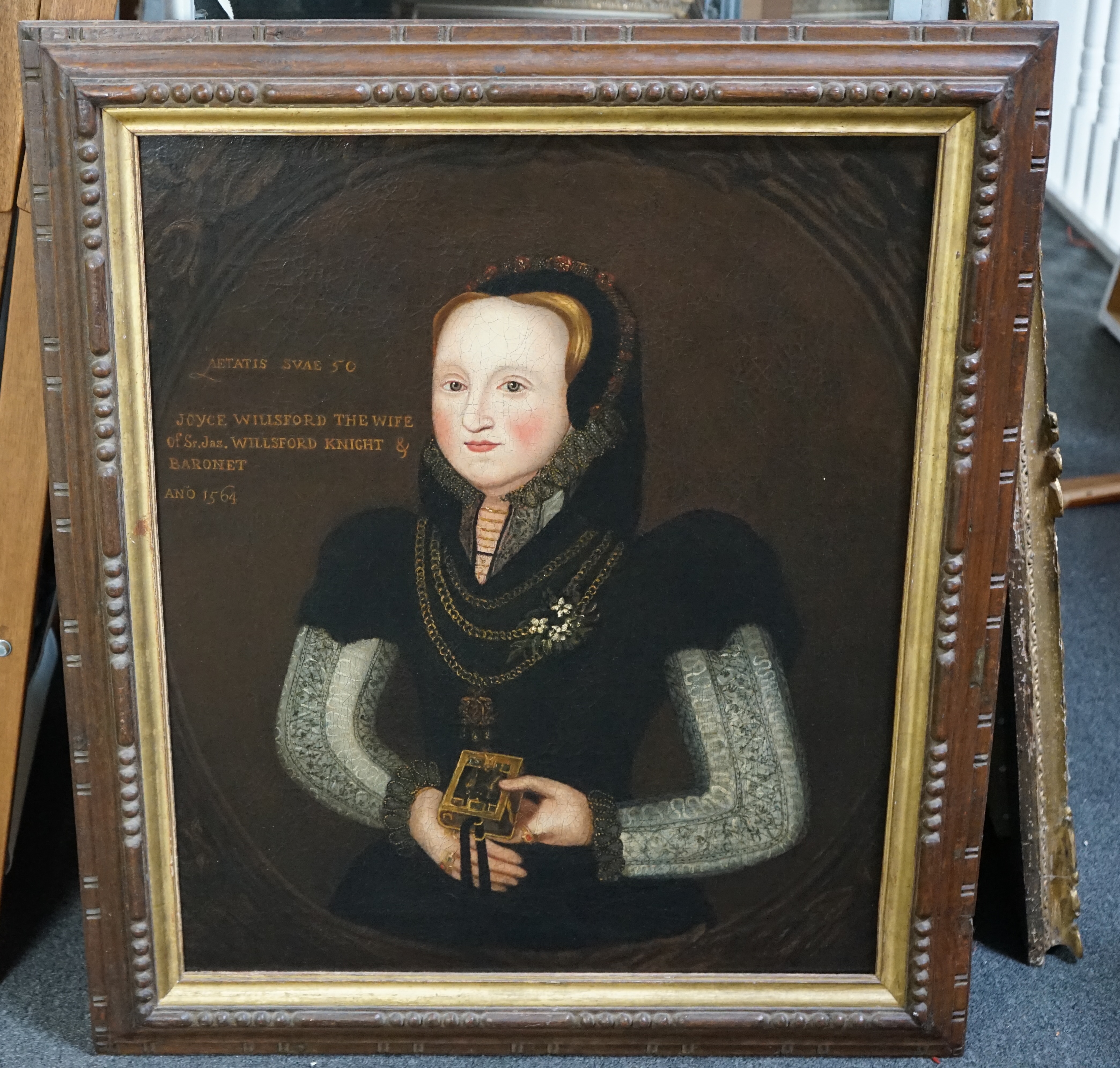 Late 18th Continental School , Portrait of a seated lady wearing a black dress, lace ruff and feathered headdress, oil on canvas, 25 x 21cm